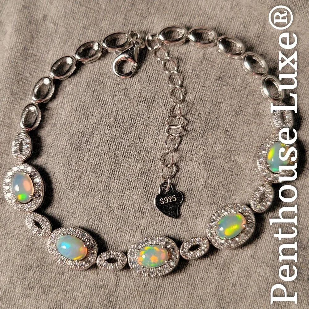 REAL Natural Opal Oval 925 Sterling Silver Bracelet - Picture 3 of 7